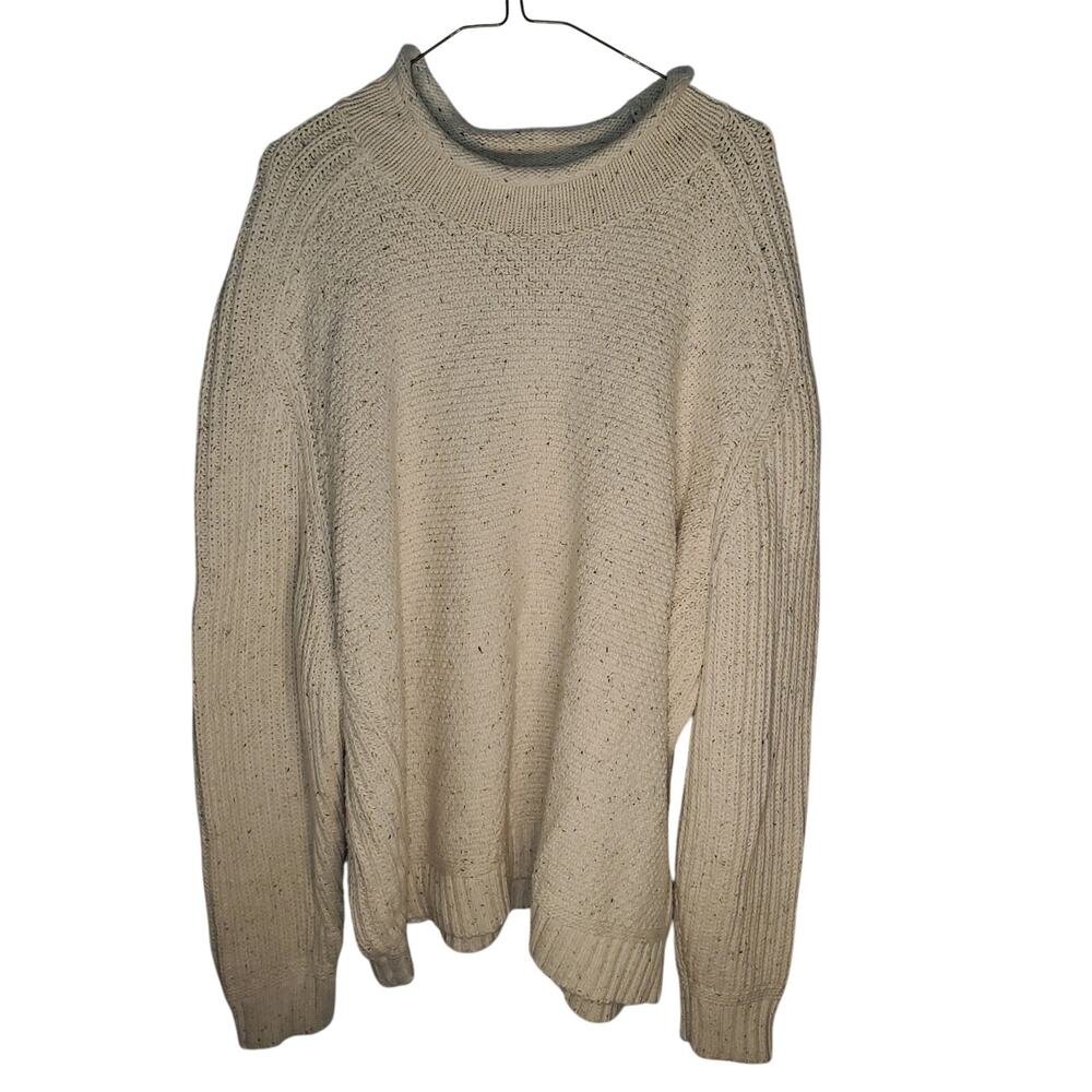 Lands' End Men's XXL Donegal Cream Flecked Roll Neck Sweater Cotton Wool Blend